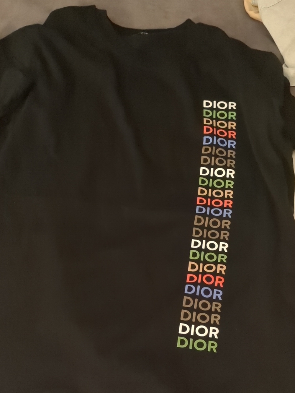 Dior Black Short-Sleeve Tee with Vertical Multicolor Logo